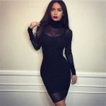 2016 Fashion Women high quality sexy black mesh turtleneck see through autumn bodycon sexy Mini two piece Dress dresses Vestido