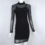 2016 Fashion Women high quality sexy black mesh turtleneck see through autumn bodycon sexy Mini two piece Dress dresses Vestido