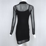 2016 Fashion Women high quality sexy black mesh turtleneck see through autumn bodycon sexy Mini two piece Dress dresses Vestido