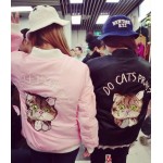 2016 HARAJUKU embroidery weeping cat pullover baseball coat wadded outerwear poor cat catoon pink blue black women Japan Jackets