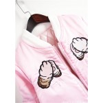 2016 HARAJUKU embroidery weeping cat pullover baseball coat wadded outerwear poor cat catoon pink blue black women Japan Jackets