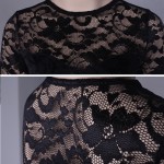 2016 Hot Side Slit black pink lace women sexy dress o-neck long sleeve floor length party dresses plus size women dress DR345