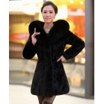 2016 Luxury Lady Genuine Nature Mink Fur Coat Jacket Fox Fur Hoody Winter Women Fur Outerwear Coats Trench Overcoat 3XL 4XL 2237