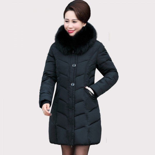 2016 Middle aged winter jackets and coats TOP quality abrigo mujer invierno women Wadded warm Outwear Hooded Faux Fur Collar