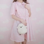 2016 NEW Summer Girls Lolita Pink Plaid Dress Cotton Fashion Cute Lovely Shiny Japanese Brand Korea JK Sweet Teens Maid Dresses