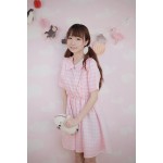 2016 NEW Summer Girls Lolita Pink Plaid Dress Cotton Fashion Cute Lovely Shiny Japanese Brand Korea JK Sweet Teens Maid Dresses