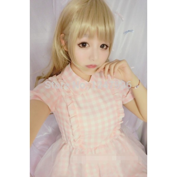 2016 NEW Summer Girls Lolita Pink Plaid Dress Cotton Fashion Cute Lovely Shiny Japanese Brand Korea JK Sweet Teens Maid Dresses