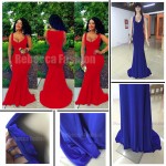 2016 New Arrival Dubai Europe Mermaid Dress Royal Blue Prom Long Dress Deep V Neck Floor Length Women Red Gowns Robe De Soiree