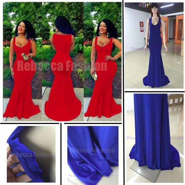 2016 New Arrival Dubai Europe Mermaid Dress Royal Blue Prom Long Dress Deep V Neck Floor Length Women Red Gowns Robe De Soiree