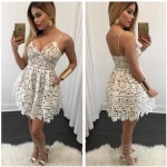 2016 New Arrival Lace Dress Back Zipper Spaghetti Strap Dress Split Hem Sexy Backless Floral Lace White Red Lace Dresses