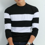 2016 New Autumn Winter Mens Long Sleeve T-Shirt O Neck Striped T Shirt for Men