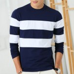 2016 New Autumn Winter Mens Long Sleeve T-Shirt O Neck Striped T Shirt for Men