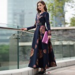 2016 New Autumn Winter New Women Dress Muslim Women Long Dress Vestidos Casual Printing Floral Long Sleeve V-Neck Party Clothing