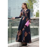 2016 New Autumn Winter New Women Dress Muslim Women Long Dress Vestidos Casual Printing Floral Long Sleeve V-Neck Party Clothing