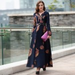 2016 New Autumn Winter New Women Dress Muslim Women Long Dress Vestidos Casual Printing Floral Long Sleeve V-Neck Party Clothing