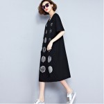 2016 New European Style Summer Women Midi Dress Round Neck Black Sequined Vestidos De Festa Short Sleeve Holes Fashion Dresses 