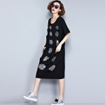 2016 New European Style Summer Women Midi Dress Round Neck Black Sequined Vestidos De Festa Short Sleeve Holes Fashion Dresses 