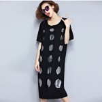 2016 New European Style Summer Women Midi Dress Round Neck Black Sequined Vestidos De Festa Short Sleeve Holes Fashion Dresses 