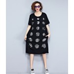 2016 New European Style Summer Women Midi Dress Round Neck Black Sequined Vestidos De Festa Short Sleeve Holes Fashion Dresses 