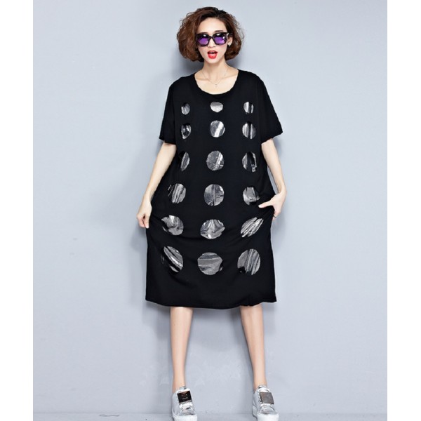 2016 New European Style Summer Women Midi Dress Round Neck Black Sequined Vestidos De Festa Short Sleeve Holes Fashion Dresses 