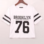 2016 New Fashion Crop Top T-shirt Women BROOKLYN 76 Printed Printing T Shirt Women Cropped Tops  Tee Shirt Femme Woman Clothing