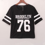 2016 New Fashion Crop Top T-shirt Women BROOKLYN 76 Printed Printing T Shirt Women Cropped Tops  Tee Shirt Femme Woman Clothing