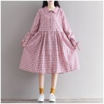 2016 New Fashion Women Casual Plaid Dress Turn Down Collar Long Sleeve Vestidos De Festa Cotton Linen Preppy Style Femme Dress