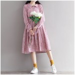 2016 New Fashion Women Casual Plaid Dress Turn Down Collar Long Sleeve Vestidos De Festa Cotton Linen Preppy Style Femme Dress