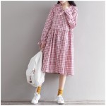 2016 New Fashion Women Casual Plaid Dress Turn Down Collar Long Sleeve Vestidos De Festa Cotton Linen Preppy Style Femme Dress