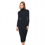 2016 New Fashion Women Sexy Black Party Dress Long Sleeve Turtleneck Winter Maxi Dress Slim Work Wear Office Dress Vestidos