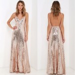 2016 New Good Quality Women Sexy Spaghetti Strap Open Backless Luxury Sequins Eve Party Formal Maxi Long Gown Dress Plus Size