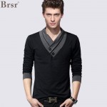 2016 New Plus Size Mens Autumn Casual T-shirt Fashion Slim Long Sleeve V Neck T Shirt Button Decorating Tees / Tops V-neck