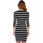 2016 New Spring Summer  Women Round Neck Fashion Black and White Striped Long Sleeve Straight Plus Size Casual Dress