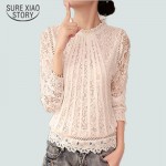 2016 New Summer Ladies White Blusas Women's Long Sleeve Chiffon Lace Crochet Tops Blouses Women Clothing Feminine Blouse 51C