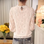 2016 New Summer Ladies White Blusas Women's Long Sleeve Chiffon Lace Crochet Tops Blouses Women Clothing Feminine Blouse 51C