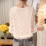 2016 New Summer Ladies White Blusas Women's Long Sleeve Chiffon Lace Crochet Tops Blouses Women Clothing Feminine Blouse 51C