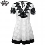 2016 New Summer Style Women Fashion Short Sleeve Vintage Sexy Party Dress V-neck Slim Casual Elegant Lace Dress A-line Dress