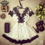 2016 New Summer Style Women Fashion Short Sleeve Vintage Sexy Party Dress V-neck Slim Casual Elegant Lace Dress A-line Dress