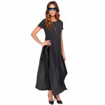 2016 New Women Autumn Side Open Sexy Knitting Dress Pure Color O Neck Short Sleeve Line Vestidos Maxi Long Dresses XS-6XL 697