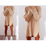 2016 New Women Autumn Winter Fashion Sexy O-Neck Long-Sleeved mini dress Asymmetric Open Dress Casual Loose Female Solid Dress