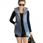 2016 New Women Hooded Waistcoat Autumn Winter Fashion Thick Denim Vest Coat Fashion Wadded Sleeveless Jacket Chalecos Mujer