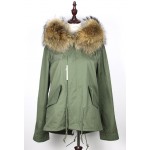 2016 New army green winter jacket women outwear thick parkas plus size raccoon Dog natural real fur collar coat hooded pelliccia