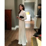 2016 New arrival Women's white Hollow lace Long sleeve split long dress party club dress dropship&wholesale