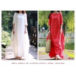 2016 New spring Summer Style Women Cotton Linen loose long Dress slash neck elegant China Style juniors maxi dress linen dress