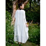 2016 New spring Summer Style Women Cotton Linen loose long Dress slash neck elegant China Style juniors maxi dress linen dress