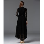 2016 Perspective Big Swing Lace Women Dresses European Style Slim Long Sleeve Black Maxi Dress High Quality Elegant Party Dress