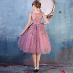 2016 Robe De Soiree Pink Lace Short Party Dresses Embroidery with Beaded Perspective Backless Fashion Elegant Party Dress