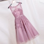 2016 Robe De Soiree Pink Lace Short Party Dresses Embroidery with Beaded Perspective Backless Fashion Elegant Party Dress