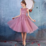 2016 Robe De Soiree Pink Lace Short Party Dresses Embroidery with Beaded Perspective Backless Fashion Elegant Party Dress