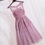 2016 Robe De Soiree Pink Lace Short Party Dresses Embroidery with Beaded Perspective Backless Fashion Elegant Party Dress